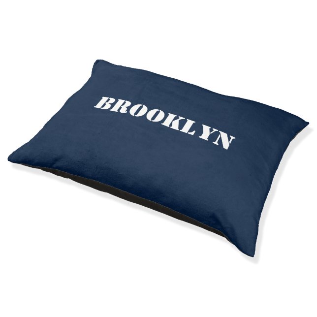 customize personalize with name text navy blue dog pet bed (Angled)