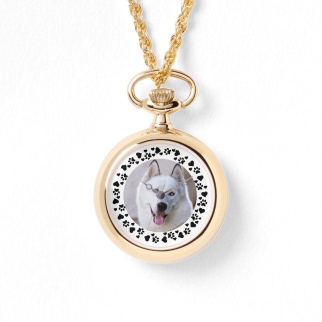 Customize Pet Photo Dog Paw Prints in Hearts Frame Watch (Front)