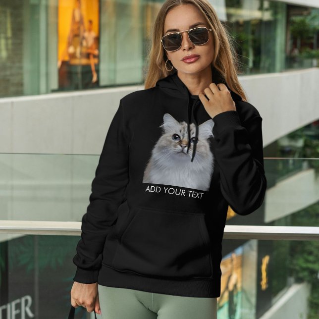 Customize Pet Photo Text Black And White Cat Lover Hoodie (Creator Uploaded)