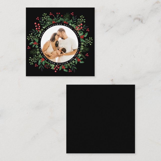 Customize Photo Botanical Greenery Christmas Note Card (Front/Back)