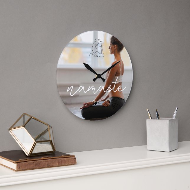 Customize Photo Modern Yoga Namaste Script Clock (Office)