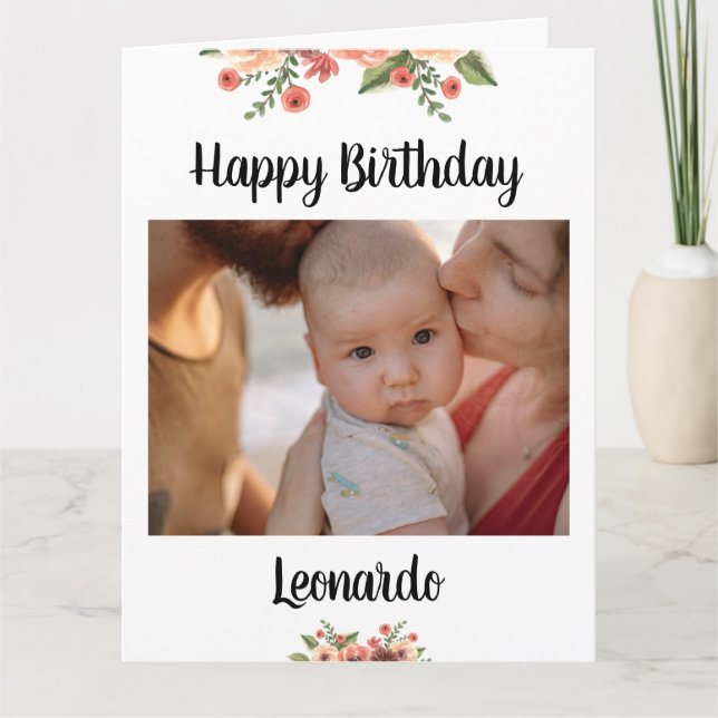 Customize Photo Personalized Script Birthday Card (Front)