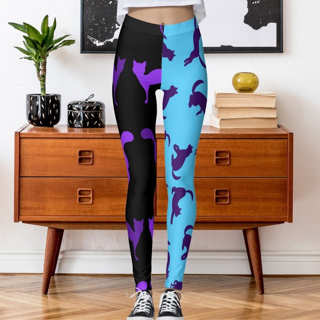 Customize Photo Pet Cat Pattern Purple Azure Black Leggings (Creator Uploaded)