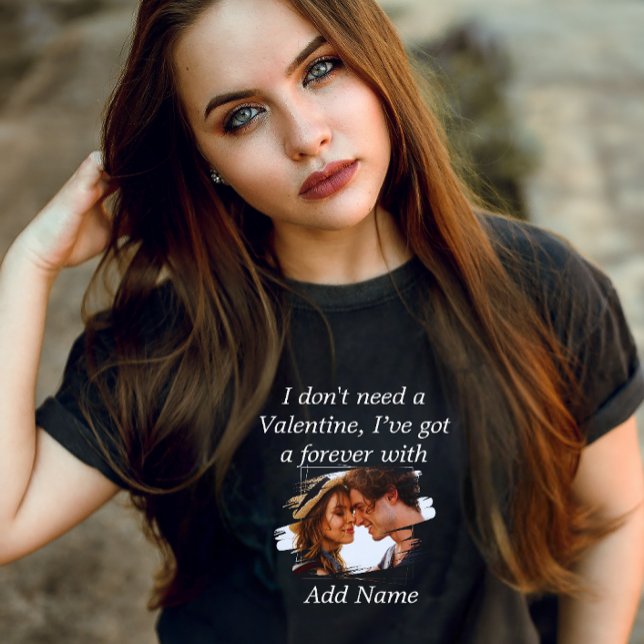 Customize Photo & Text Valentine Modern Black Lady Tri-Blend Shirt (Creator Uploaded)