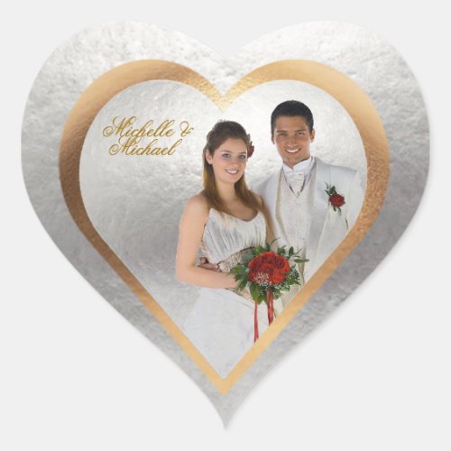 Customize Photo Wedding Gold Silver Heart Sticker