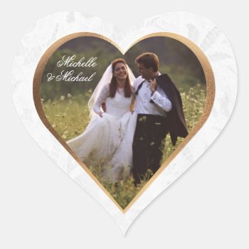 Customize Photo Wedding Thank You Heart Sticker by 4westies at Zazzle