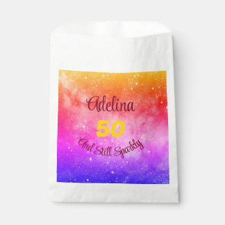 Customize Phrase Name and Age Pink Purple Yellow Favor Bag