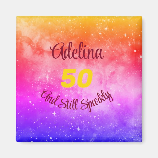 Customize Phrase Name and Age Pink Purple Yellow Magnet (Front)