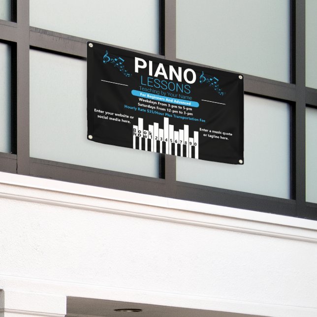 Customize Piano Lessons Music Teacher Yard Banner (Outside Building)
