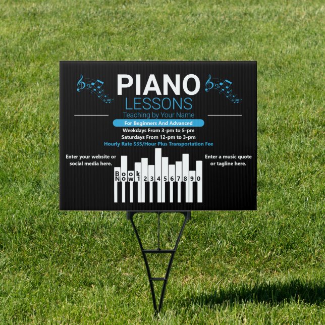 Customize Piano Lessons Music Teacher Yard Sign (Insitu)