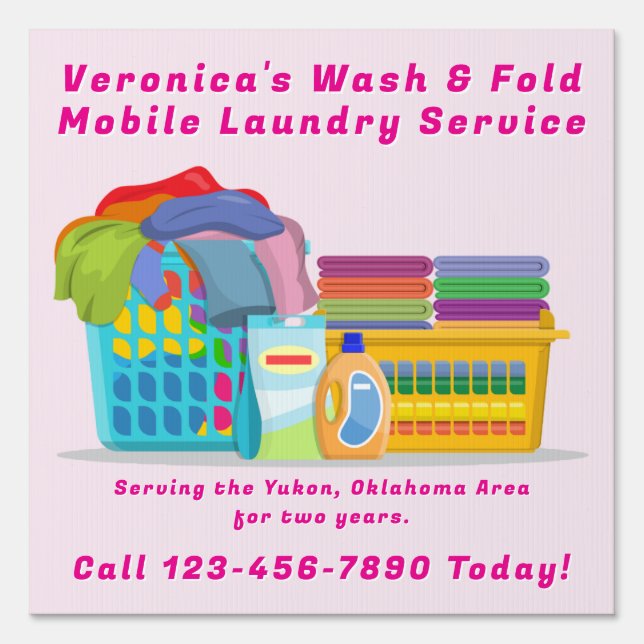 Customize Pickup Dropoff Wash Fold Laundry Service Sign (Front)