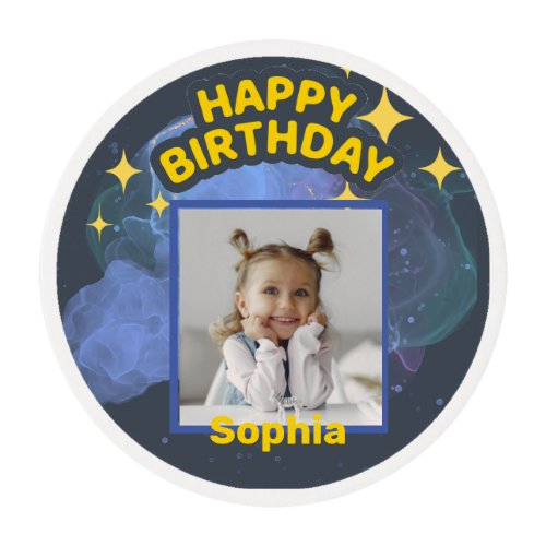 Customize Picture and Name Happy Birthday Galaxy Edible Frosting Rounds
