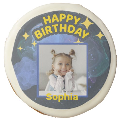 Customize Picture and Name Happy Birthday Galaxy Sugar Cookie