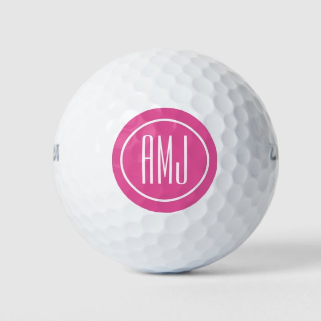 Customize pink and white monogram golf balls (Front)