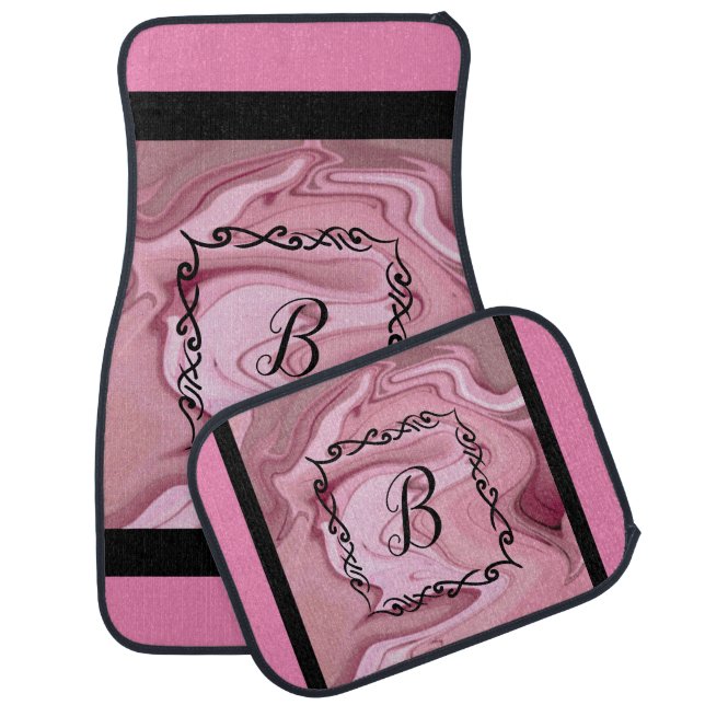 Customize Pink Black Monogram Car Mats (Set)