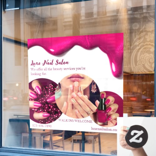 Customize Pink Elegant Nail Art Salon Shop  Window Cling