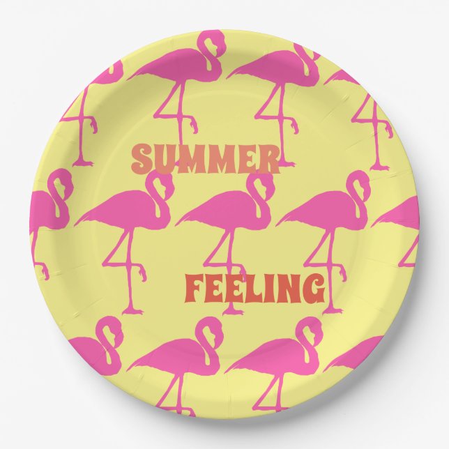 Customize Pink Flamingo Paper Plates (Front)