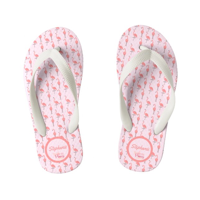 Customize Pink Flamingo Pattern Little Princess Kid's Flip Flops (Footbed)