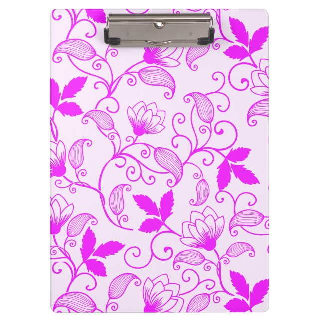Customize Pink Floral Pattern Clipboard (Front)
