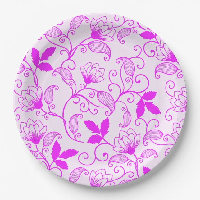 Customize Pink Floral Pattern Paper Plates (Front)