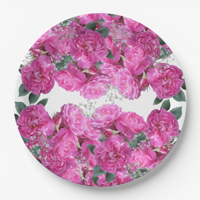 Customize Pink Flower Bouquet Paper Plates (Front)