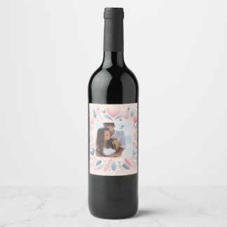 Customize Pink flowers Happy Valentine's Day  Wine Label
