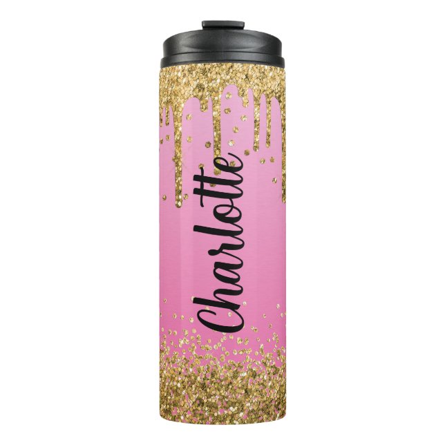 Customize Pink Glitter Thermal Tumbler (Front)