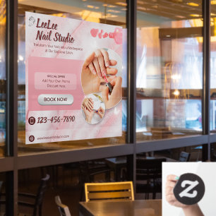 Customize Pink White Modern Nail Salon Promotional Window Cling