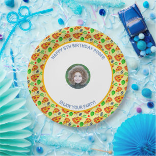 Customize Pizza Birthday Party Little Boy Picture Paper Plates