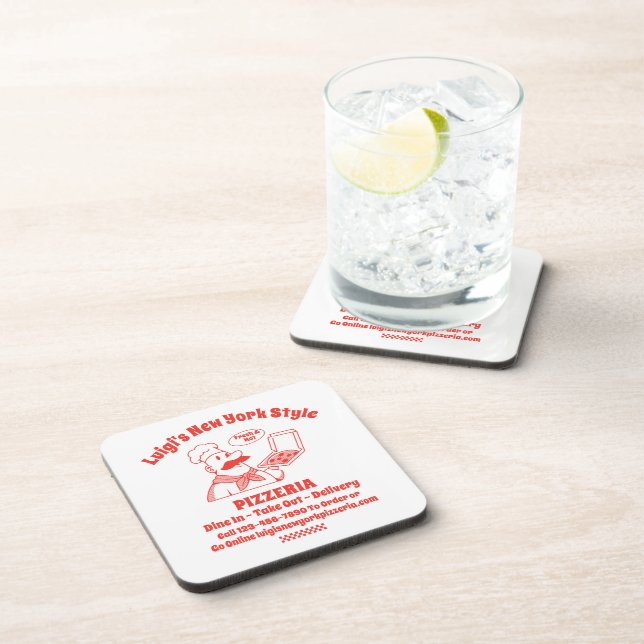 Customize Pizza Restaurant Detailed Graphic  Beverage Coaster (Right Side)