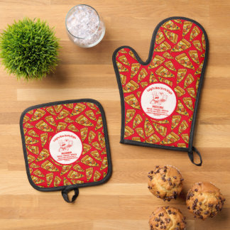 Customize Pizza Restaurant Detailed Pizza Chef Oven Mitt & Pot Holder Set