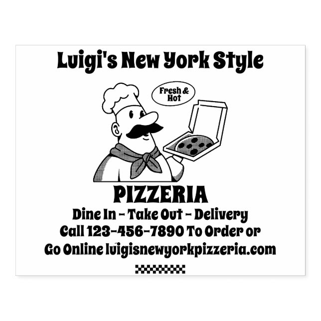 Customize Pizza Restaurant Detailed Rubber Stamp (Imprint)