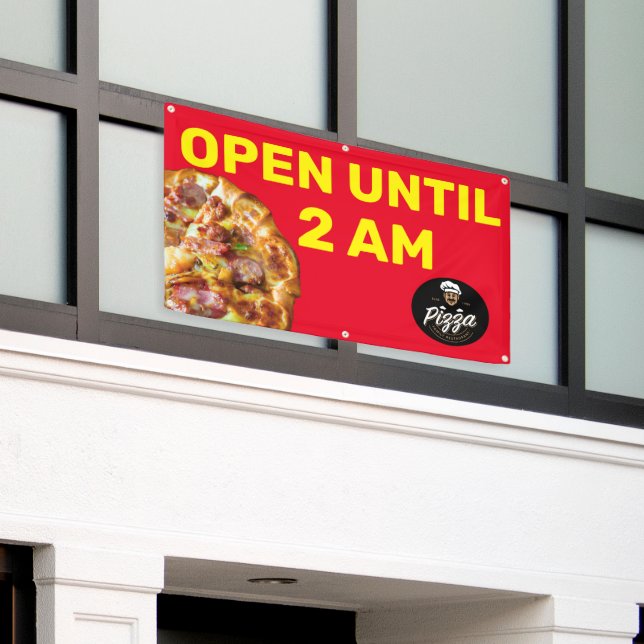 Customize Pizza Shop Logo Open Until 2AM  Banner (Outside Building)