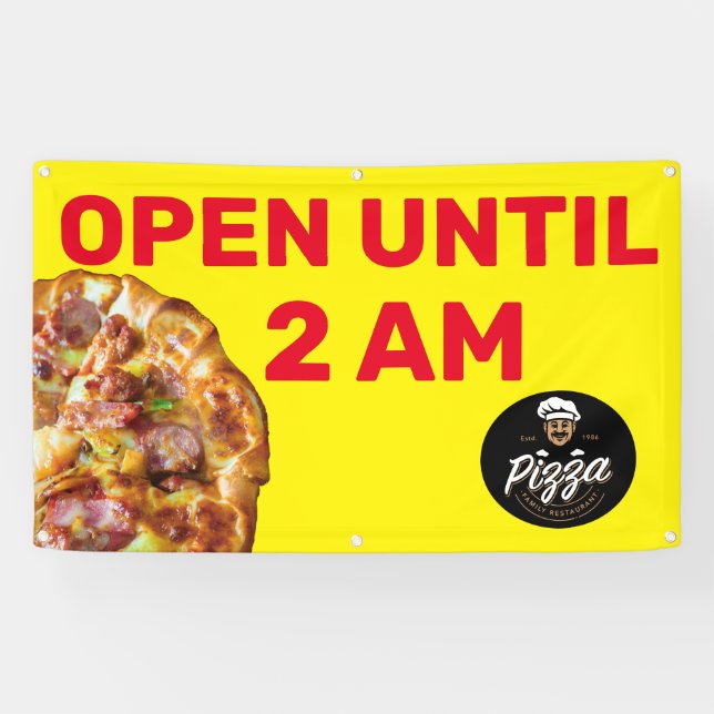 Customize Pizza Shop Logo Open Until 2AM Banner (Horizontal)