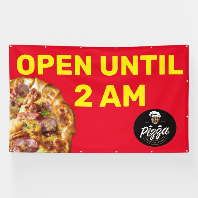 Customize Pizza Shop Logo Open Until 2AM Large  Banner (Horizontal)