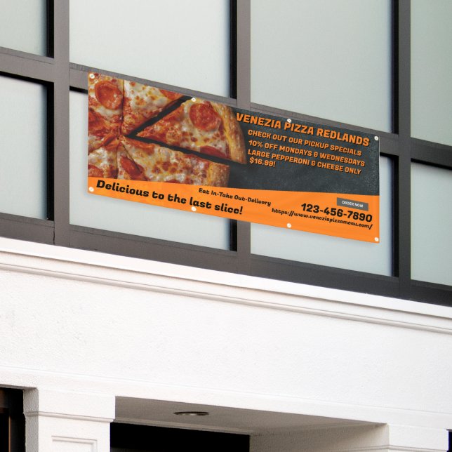 Customize Pizza Shop Pepperoni Cheese Advertise   Banner (Outside Building)