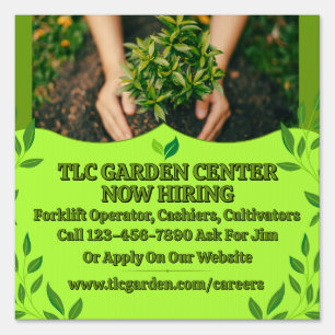 Customize Plant Nursery Garden Center Now Hiring Sign