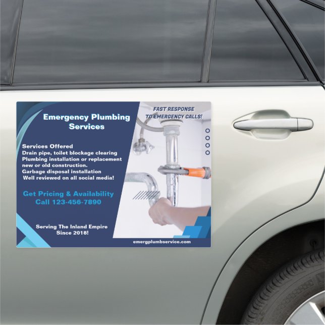 Customize Plumber Services Business Contractor Van Car Magnet (In Situ)