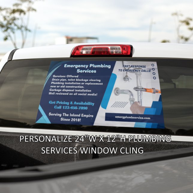 Customize Plumber Services Business Contractor Van Window Cling (Creator Uploaded)