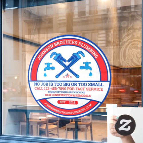 Customize Plumbing Contractor Business Large Front Window Cling