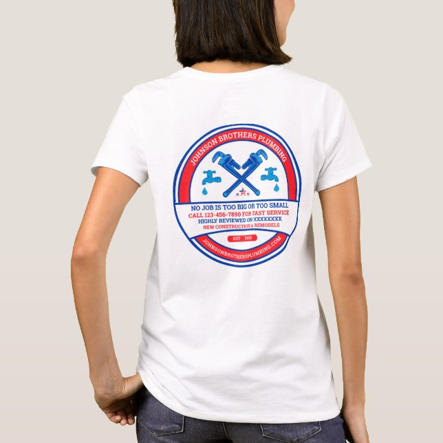 Customize Plumbing Contractor Business Women's  T-Shirt (Back)