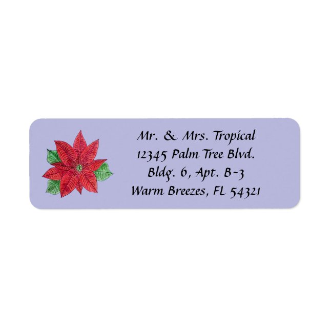 Customize Poinsettia Long Address Label - Lavender (Front)
