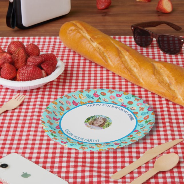 Customize Pool Birthday Party Little Girl Picture Paper Plates (Picnic)