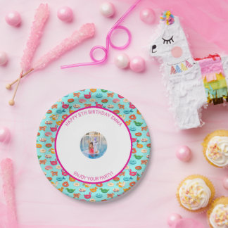 Customize Pool Birthday Party Little Girl Picture Paper Plates