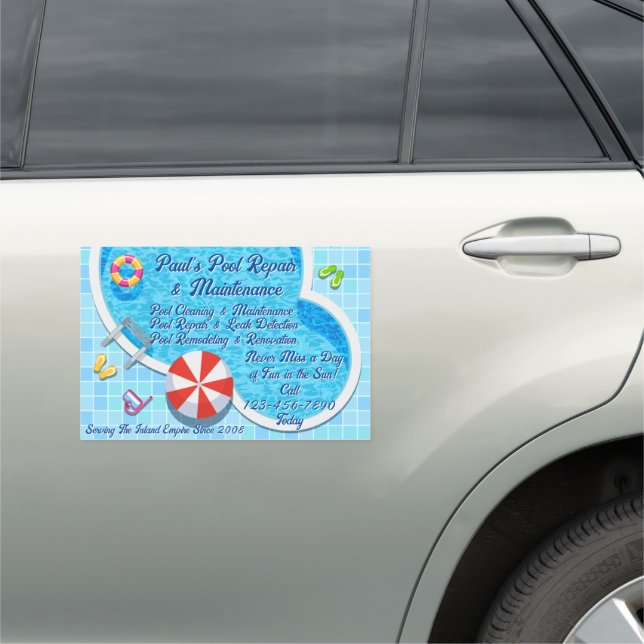Customize Pool Maintenance Repair Service Business Car Magnet (In Situ)
