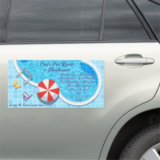 Customize Pool Maintenance Repair Service Business Car Magnet (In Situ)