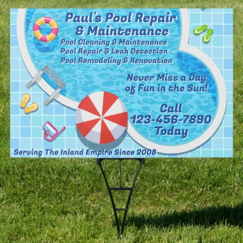 Customize Pool Maintenance Repair Service Yard Sign