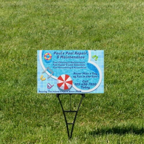 Customize Pool Maintenance Repair Service Yard Sign