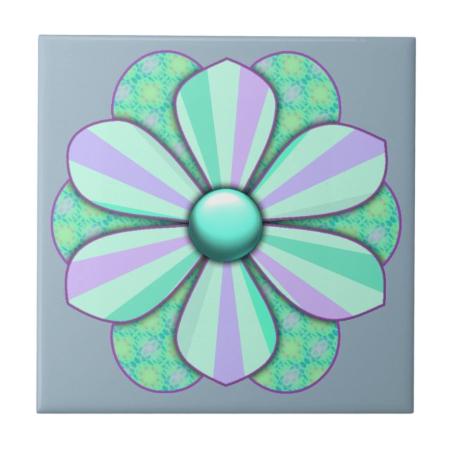 Customize Pretty Flower Design Ceramic Tile (Front)