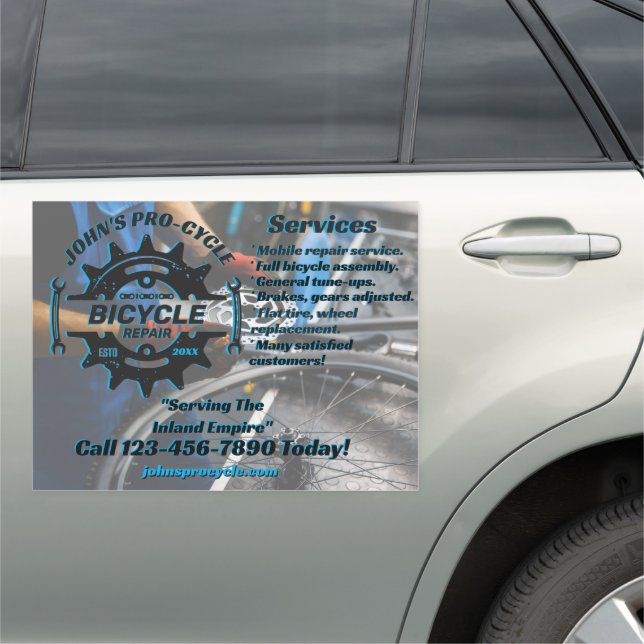 Customize Pro Bicycle Repair Business Truck Van  Car Magnet (In Situ)